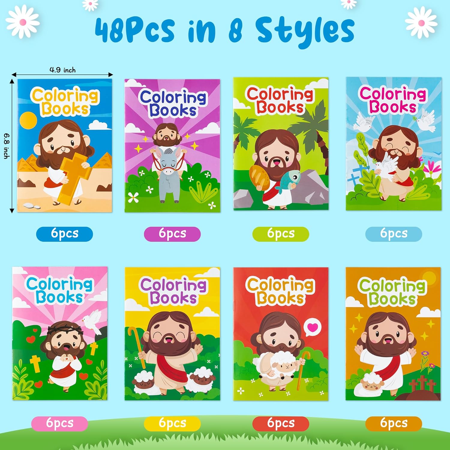 Zainpe 24Pcs Christian Bible Coloring Books for Kids Bible Stories Study Easter Theme DIY Art Drawing Book with Jesus Noah's Ark Pattern Color Booklet Party Favors Birthday Gift Goodie Bag Filler
