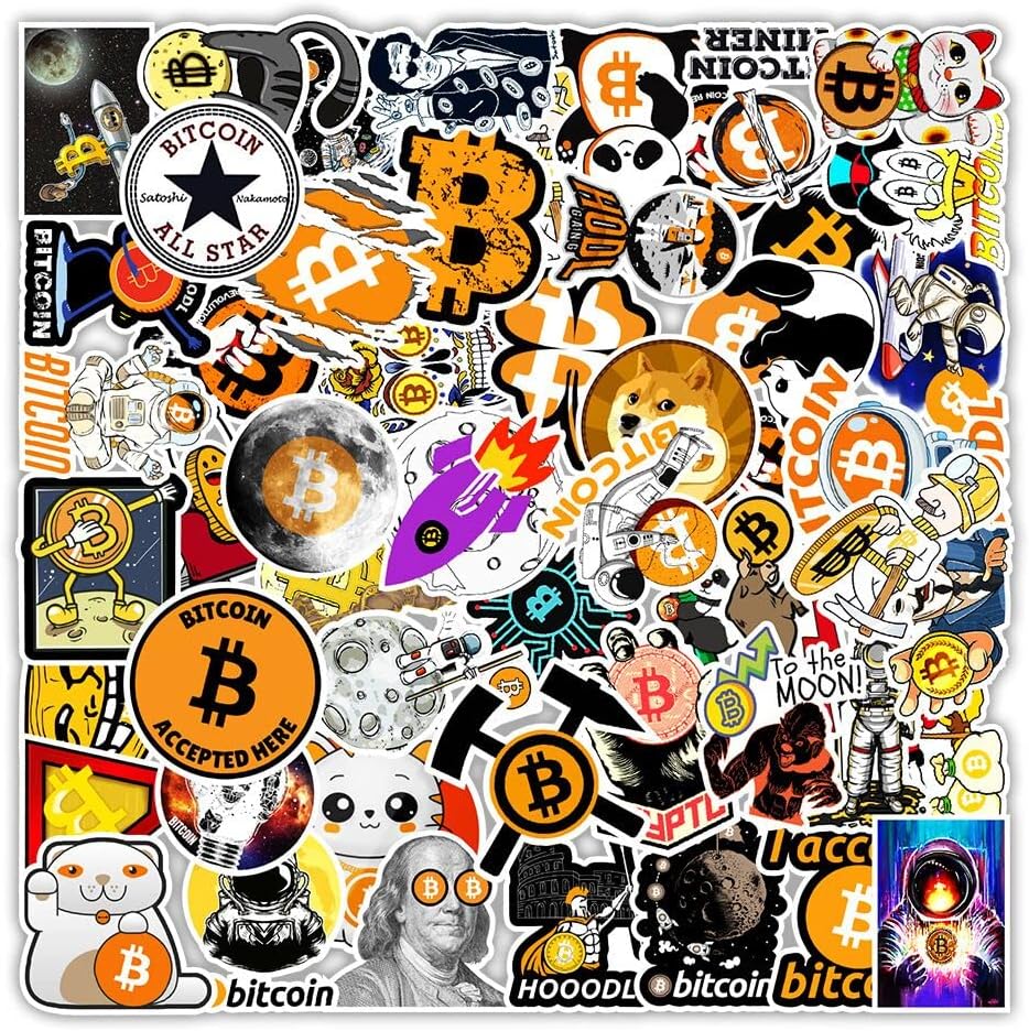 Bitcoin Virtual Currency Stickers - Non-Repeated, Aesthetic for Water Bottle, Laptop, Skateboard, Luggage, Guitar, Car, Motorcycle - Vinyl Waterproof Pack Suitable for Teens Adults