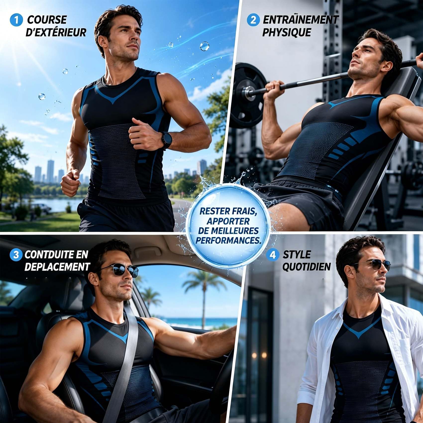 Lumoria Tshirt Ventre Plat, Lumoria Tee Shirt Gainant Homme Ventre Plat, Shape Power Homme, Tissu Soie Glace Respirant
