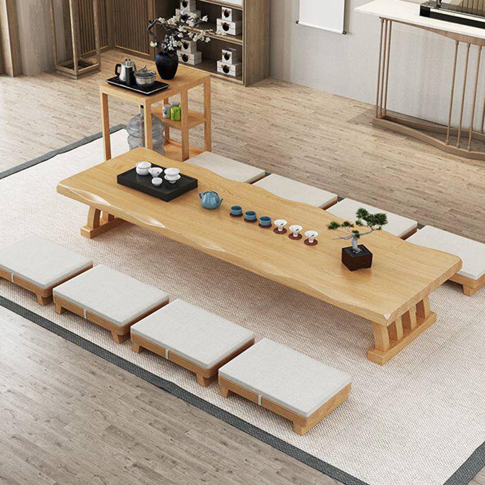 Table basse japonaise d'exception en bois massif et finitions nobles