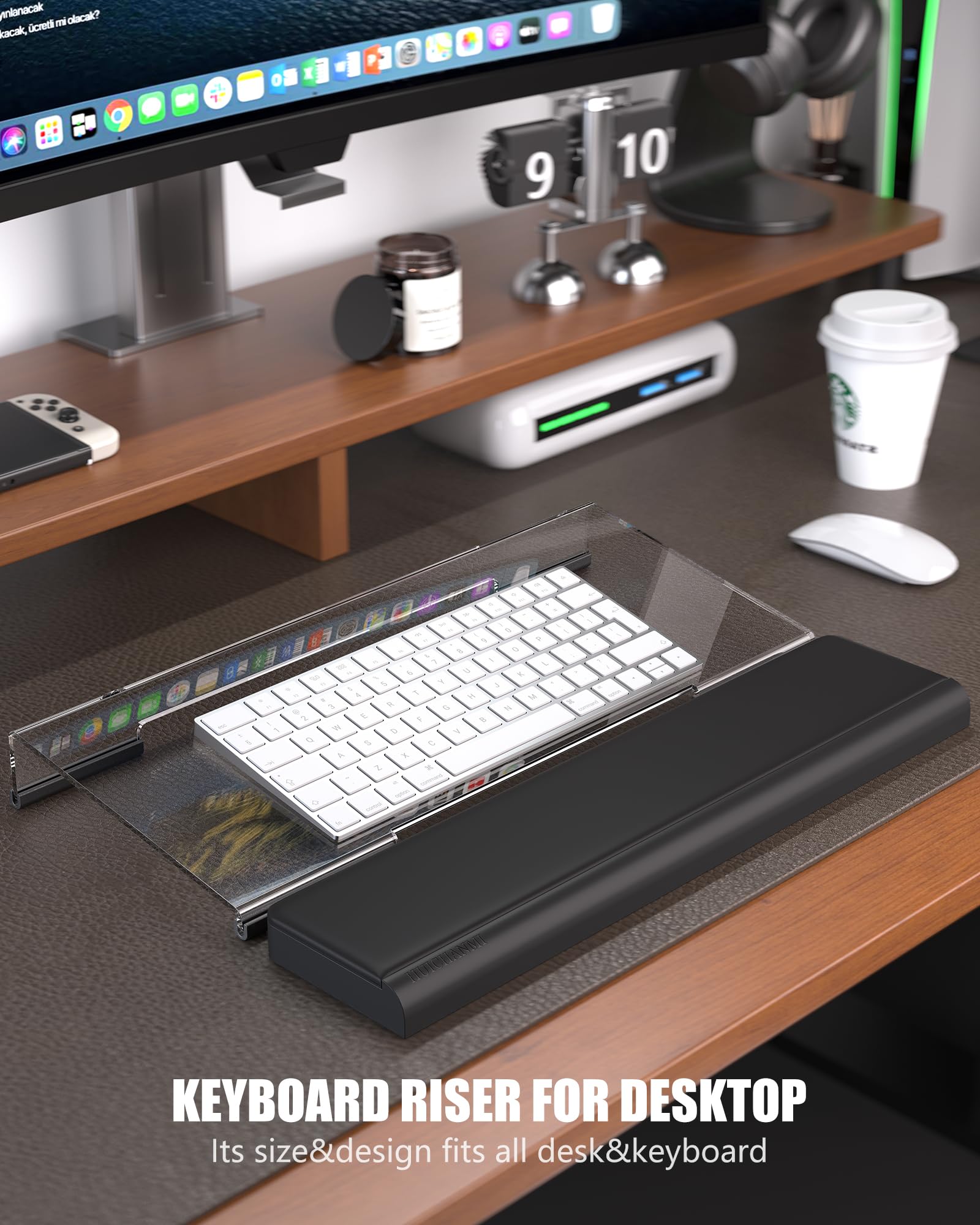 Support Clavier Ordinateur DRERIO En Acrylique Incliné Avec Repose-Poignet - 43x14.5x3.8cm Transparent