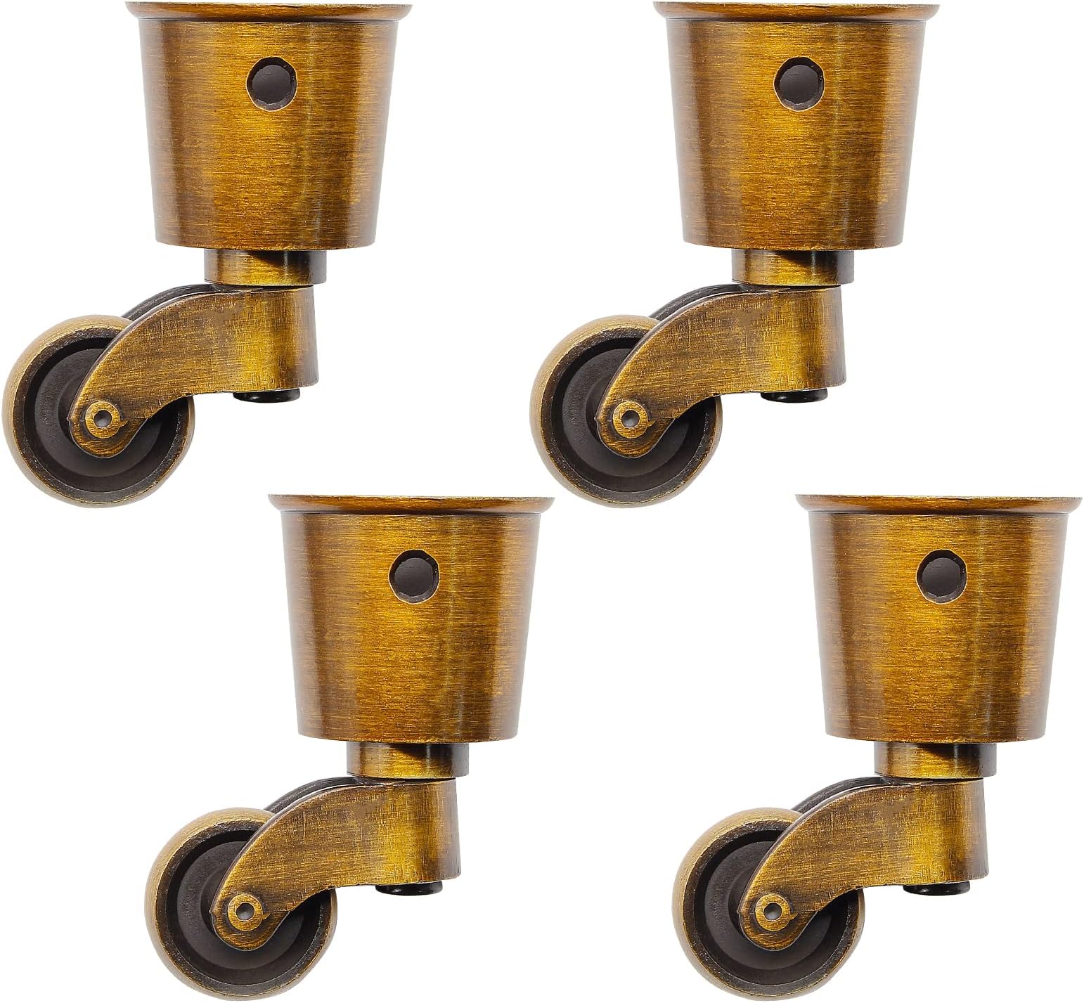 Waziaqoc 4pcs Antique Brass Caster Cups, Vintage Swivel Round Caster Cups Zinc Alloy Furniture Caster Wheels for Chair Table Shelf, 65.5mm/ 2.58inch