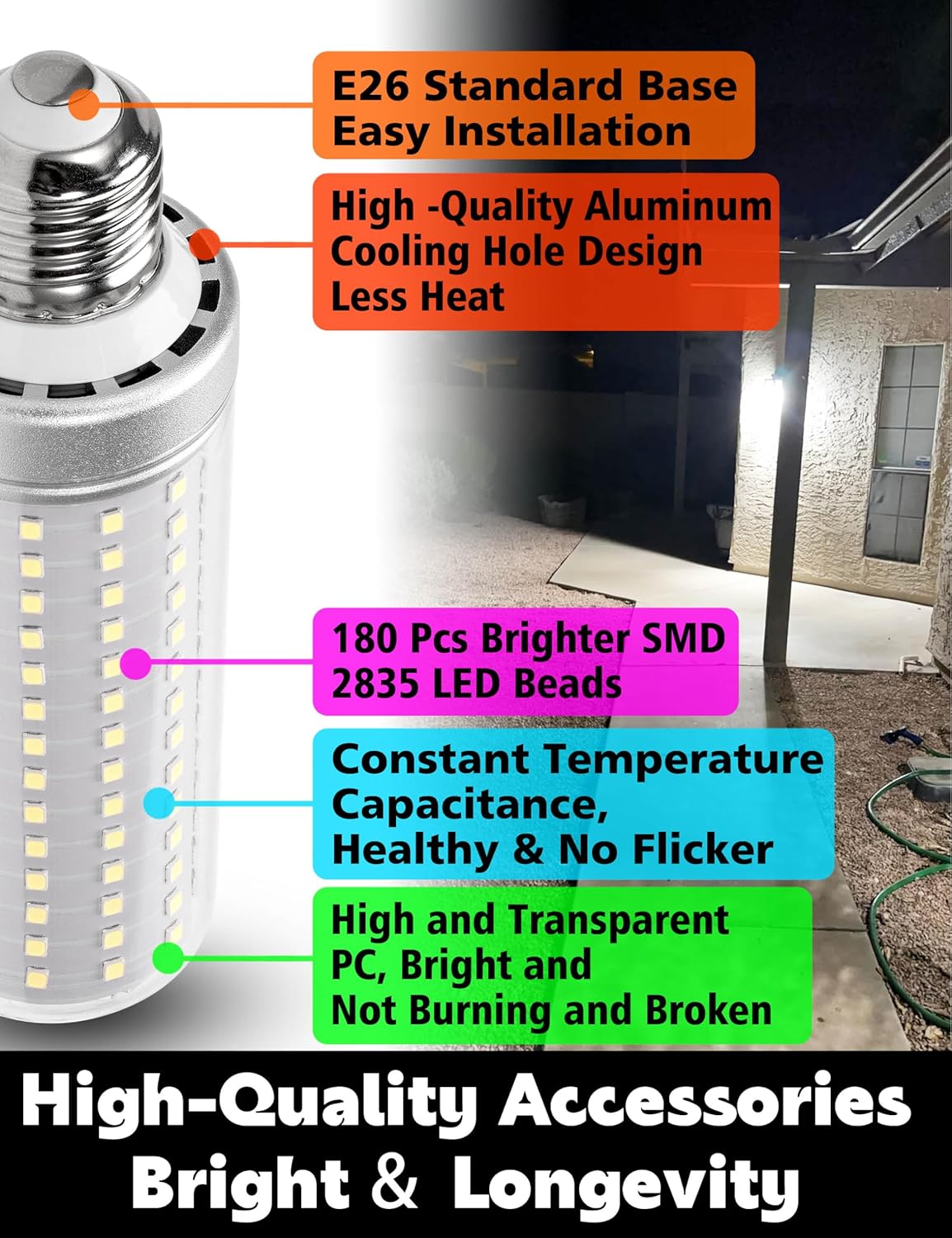 Big Size: 1.77x 5.90inches E26/E27 200W Equivalent LED Corn Light Bulb, 20W 3000LM Non Dimmable 6000K White, Bright E26 Base LED Bulb for Candelabra Ceiling Fan Home Garage Warehouse Indoor,1 Pack