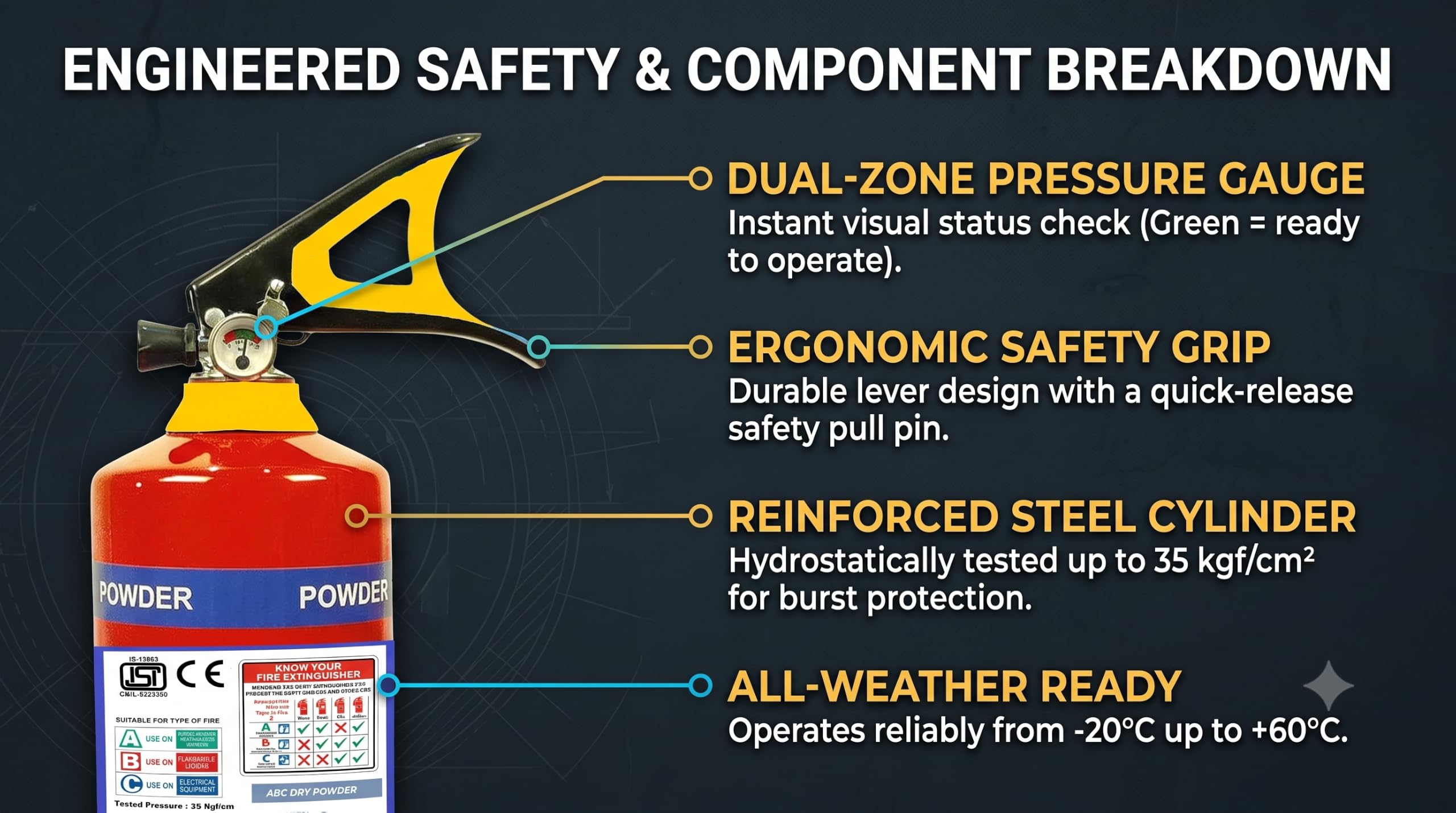 ABC Dry Powder Fire Extinguisher - ISI, ISO, CE Certified -2