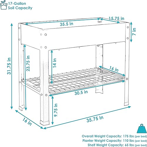 Miniatura 3 de Sunnydaze Juego de 2 macetas elevadas de acero galvanizado de 35.75 pulgadas de ancho, cuenta con un práctico estante de almacenamiento inferior,