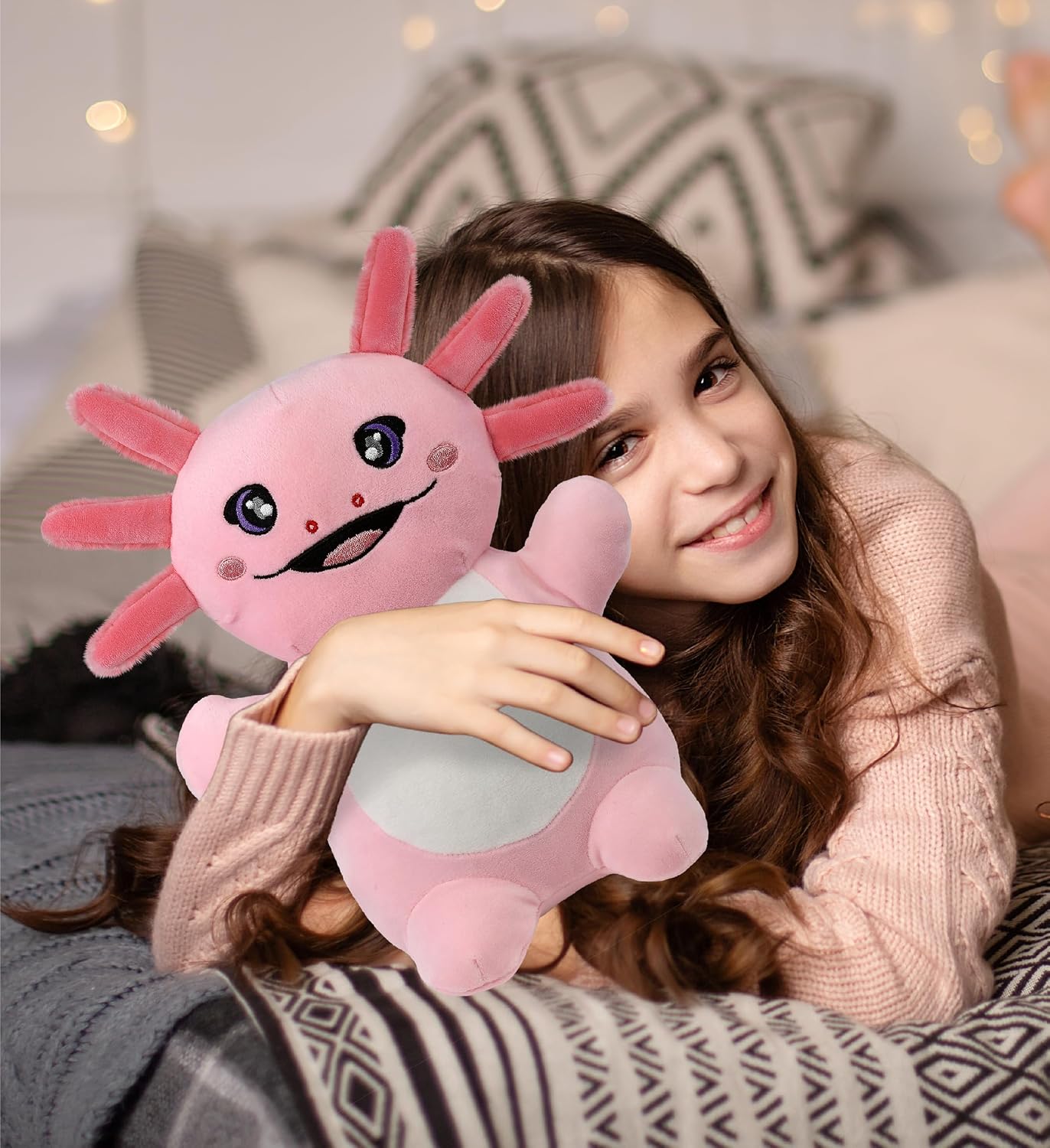 DolliBu Snug-Mooshies Standing Axolotl Stuffed Animal Plush Toy - Wild Super Squishy Soft Animal Friend for Girls and Boys, Medium Huggable Cute Plush for Kids Play, Cuddling and Decoration - 10 Inch