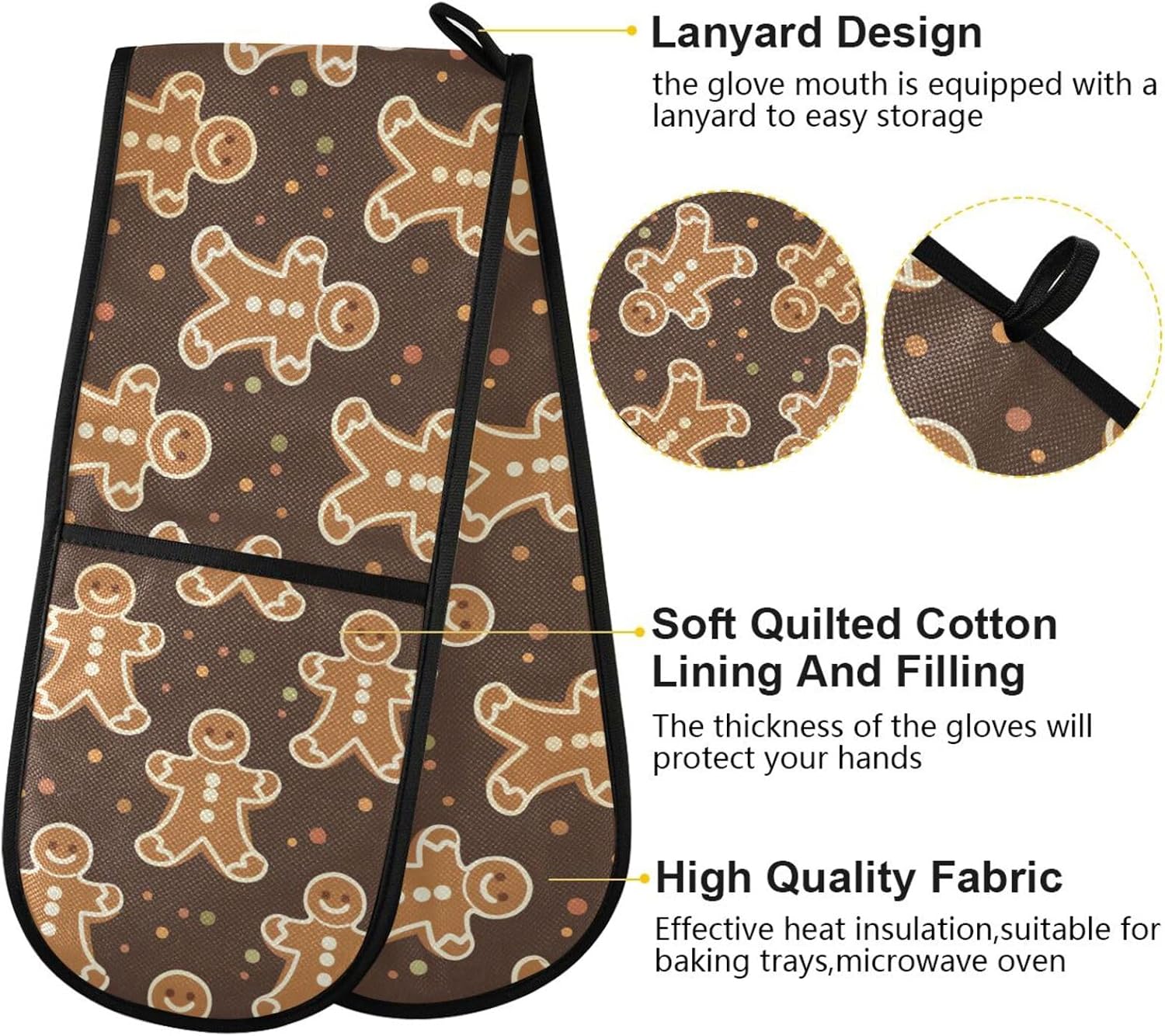 SUABO Double Oven Mitts for Handling Hot Pots 35"x7", Christmas Gingerbreads Heat Resistant Potholder for Kitchen Cooking Backing