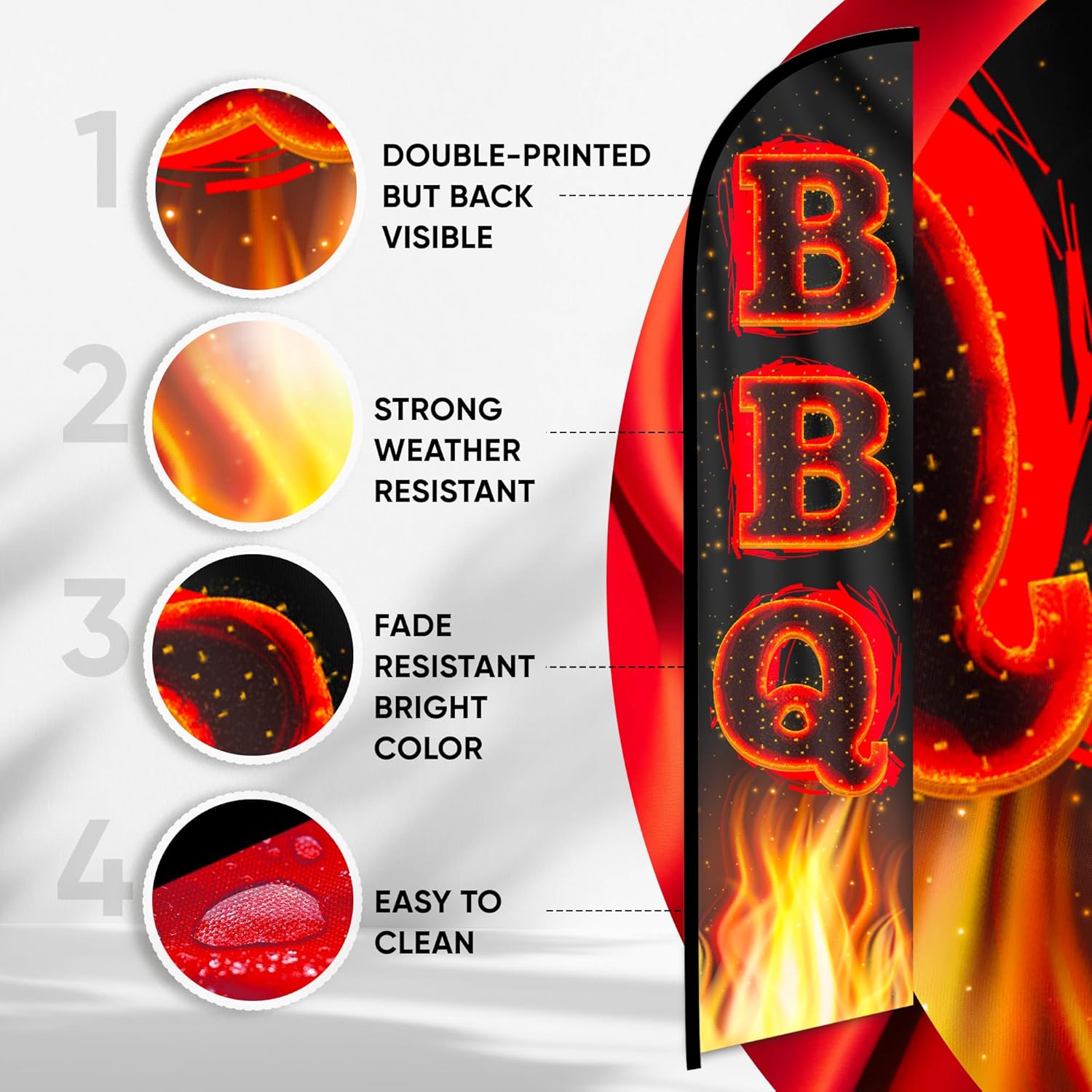 Feather Flag - BBQ Signs for Outside - BBQ Flag - Barbeque Swooper Advertising Flags for Outside,Businesses, Restaurants and Fairs 12ft x 2.5ft (Pole not included)