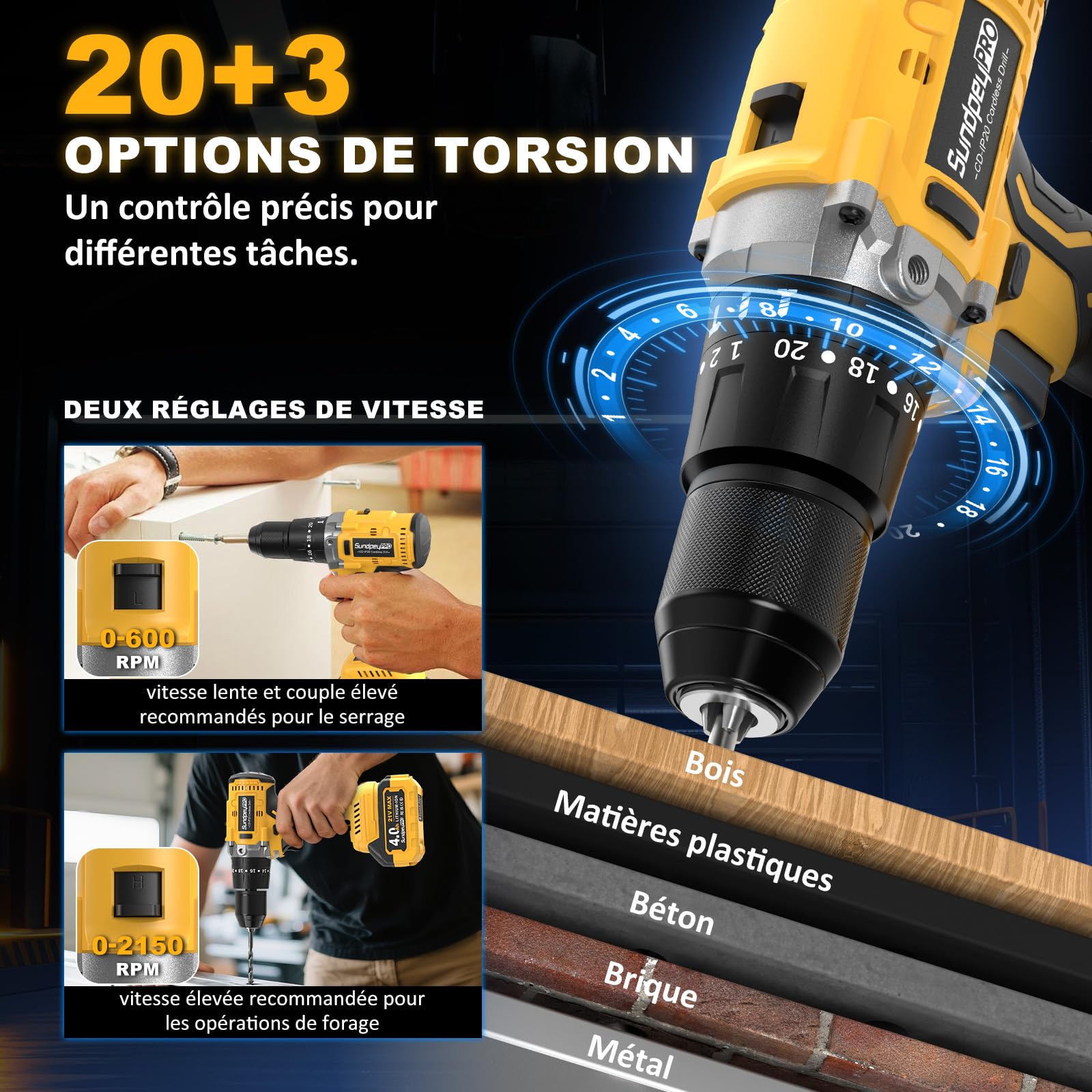 Perceuse Percussion Sans Fil 120Nm - 21V Brushless Perceuse Visseuse Sans Fil, 2 Batteries 4.0Ah, 20+3 Réglages de Couple pour Visseuse-Devisseuse, Mandrin 13mm, 2 Vitesses, 35 Accessoires