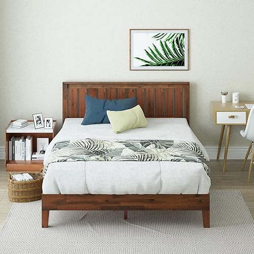 Miniatura 3 de Cama plataforma de madera sólida de lujo Zinus 12 pulgadas con cabecero de cama/no necesita resortes/soporte de madera con listón/acabado expreso