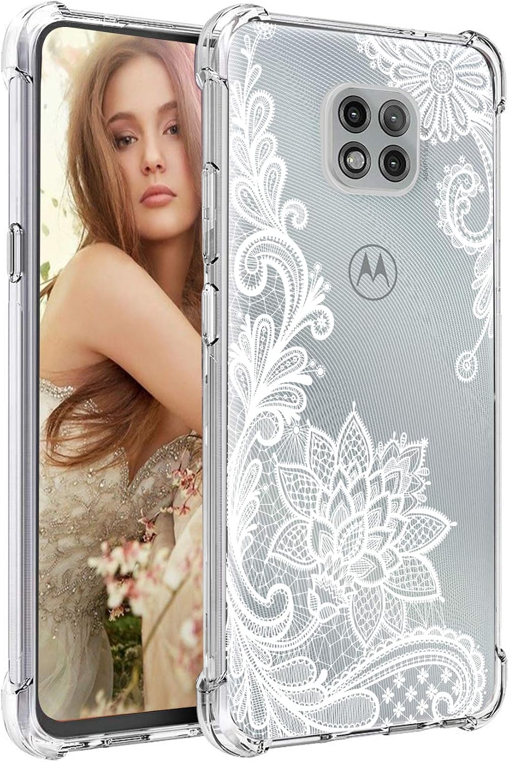 Starhemei for Moto G Power 2021 Case, Case for Moto G Power 2021, Soft TPU Shock Absorption Flexible Gasbag Protection Case Cover for Motorola Moto G Power 2021 (Whitelace)
