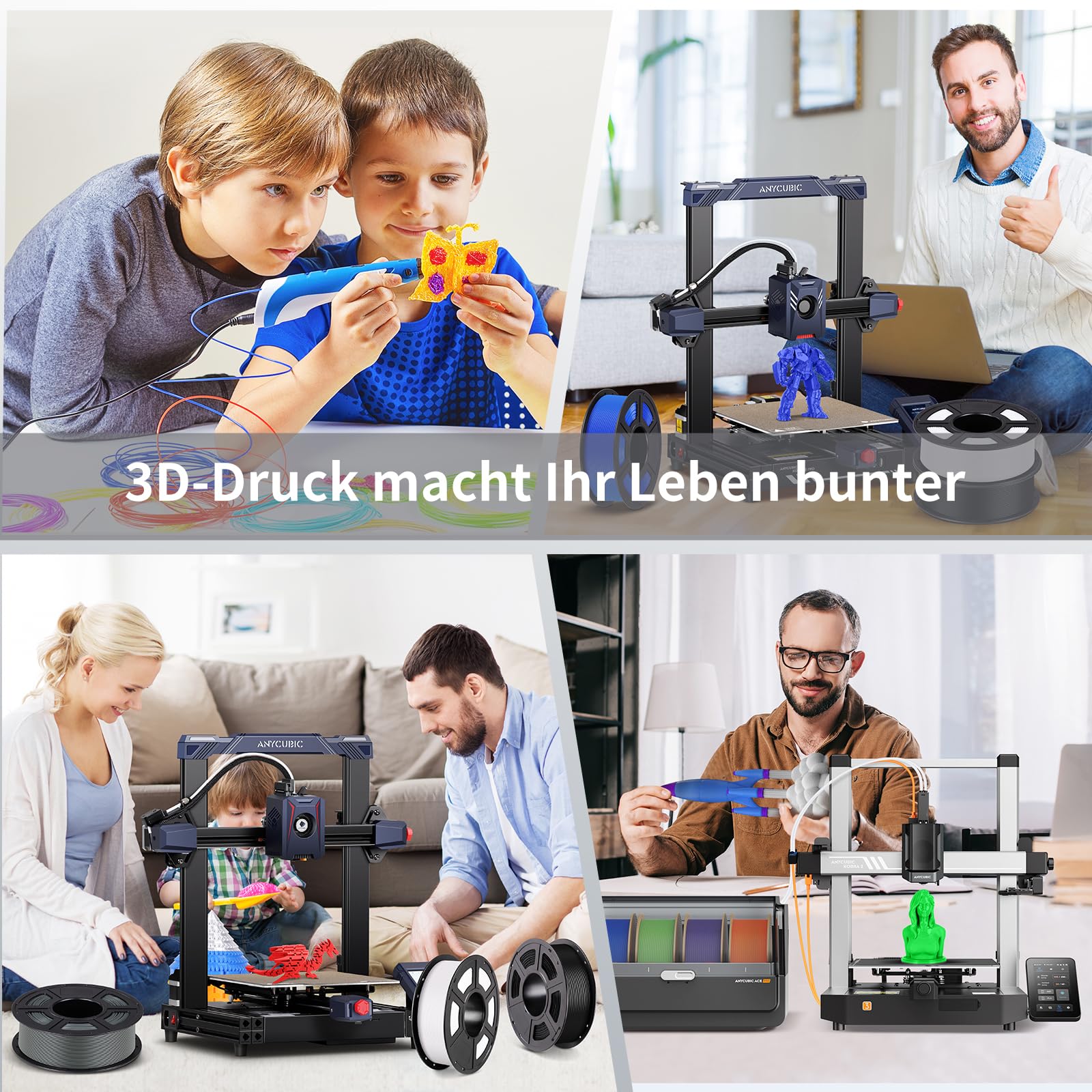 ANYCUBIC PLA Filament 1.75mm Weiß 2KG, 3D Drucker Filament, Filament-3D-Druckmaterialien, Intelligente Identifikation