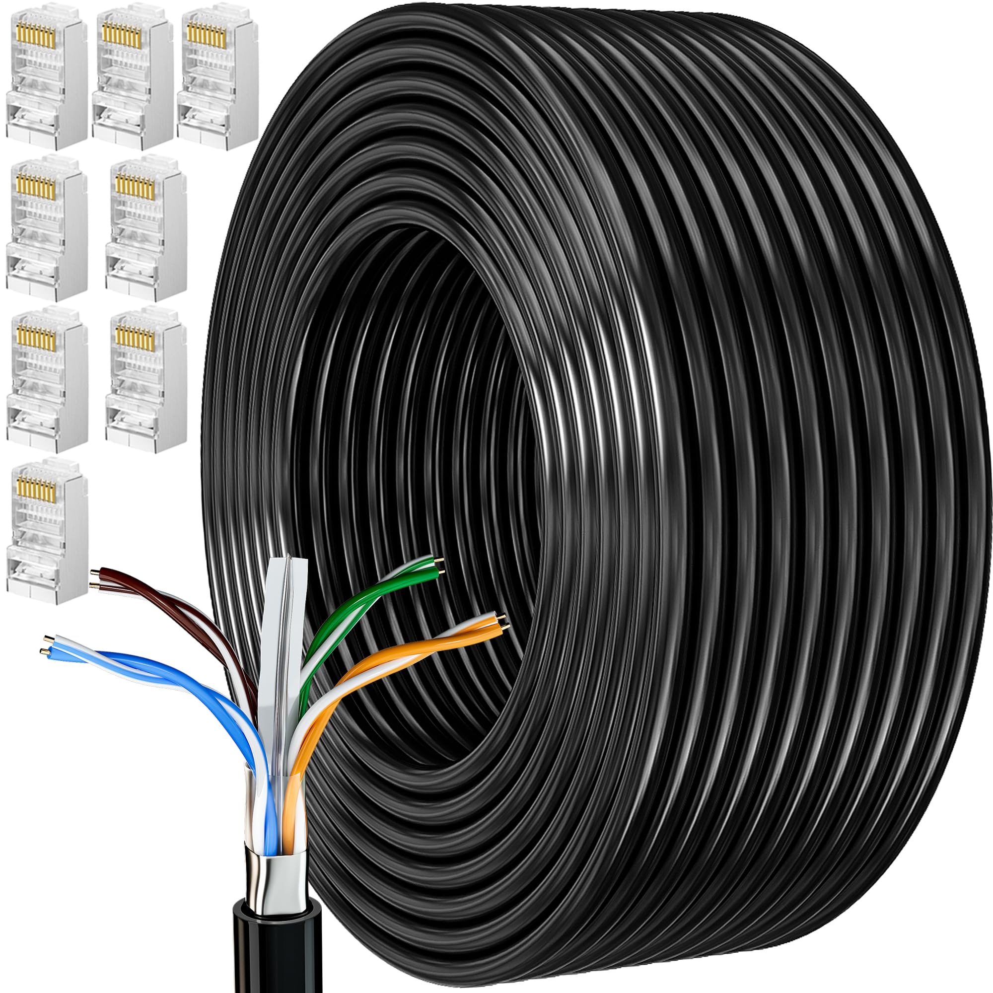 MEIPEK Cable Ethernet 40 Metros, Cat 6 Cable de Red Exterior FTP Blindado Rj45 Network Negro Lan Internet Alta Velocidad 250MHz 40m Cabo de Rede para Enrutador Módem