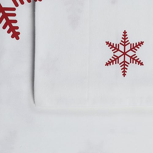 Miniatura 6 de Tribeca Living Juego de sábanas de franela con estampado de copos de nieve 100% algodón, sábanas de franela portuguesa ultra suave, juego de ropa de