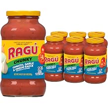 RAGU Chunky Tomato, Garlic and Onion Pasta Sauce, Diced Tomatoes, Delicious Garlic and Onions, and Italian Herbs and Spices, 24 oz Pack of 6