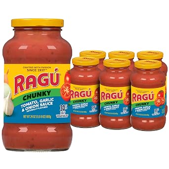 RAGU Chunky Tomato, Garlic and Onion Pasta Sauce, Diced Tomatoes, Delicious Garlic and Onions, and Italian Herbs and Spices, 24 oz Pack of 6