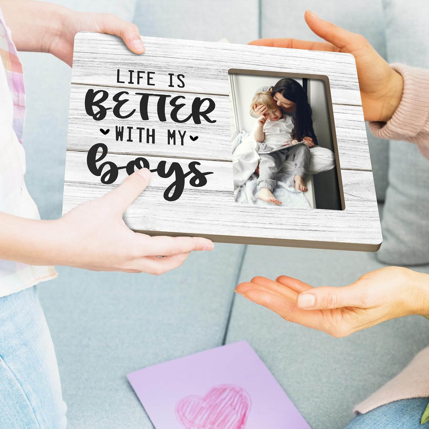 Mom Boy Picture Frame Gifts for Son, Life is Better with My Boys Wooden Picture Frames, 4x6 inch Photo - Image 2