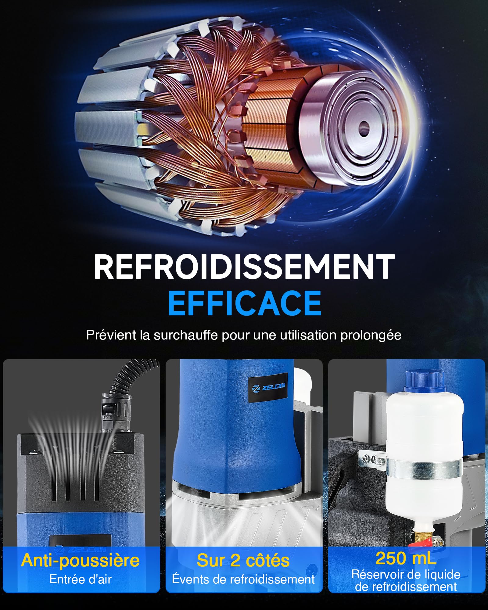 ZELCAN Perceuse Magnétique avec 11 Forets Perceuse à Colonne Électrique Portable 1550W 13000N 580 tr/min Max. Diamètre d'Alésage 50mm Max. Profondeur d'Alésage 50mm