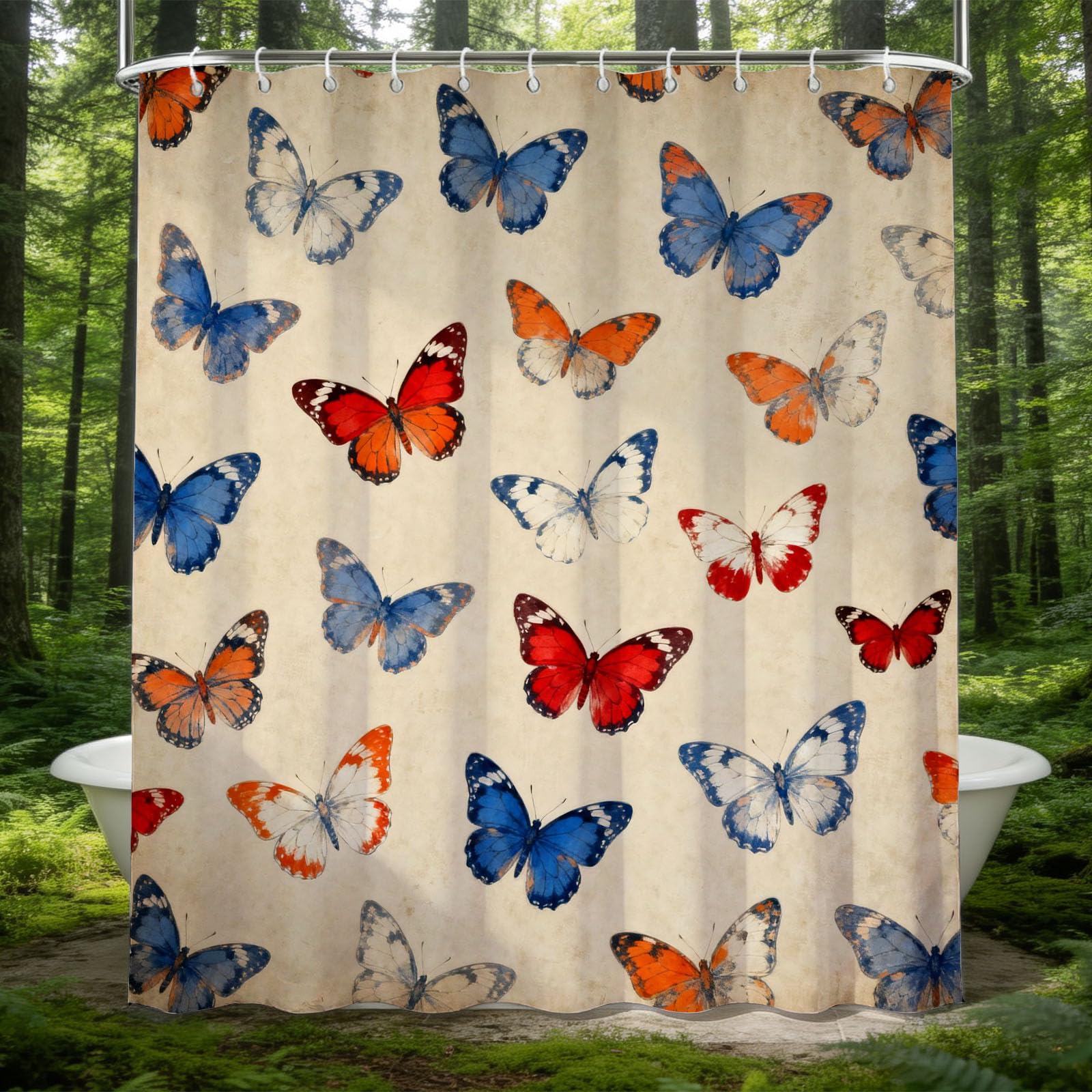 Hongduo 3D Butterfly Shower Curtain for Stalls Bathtubs Watercolor Style Bathroom Decor Shower Curtain Set Polyester Fabric Waterproof 180x180cm/71X71 Inch with Hooks