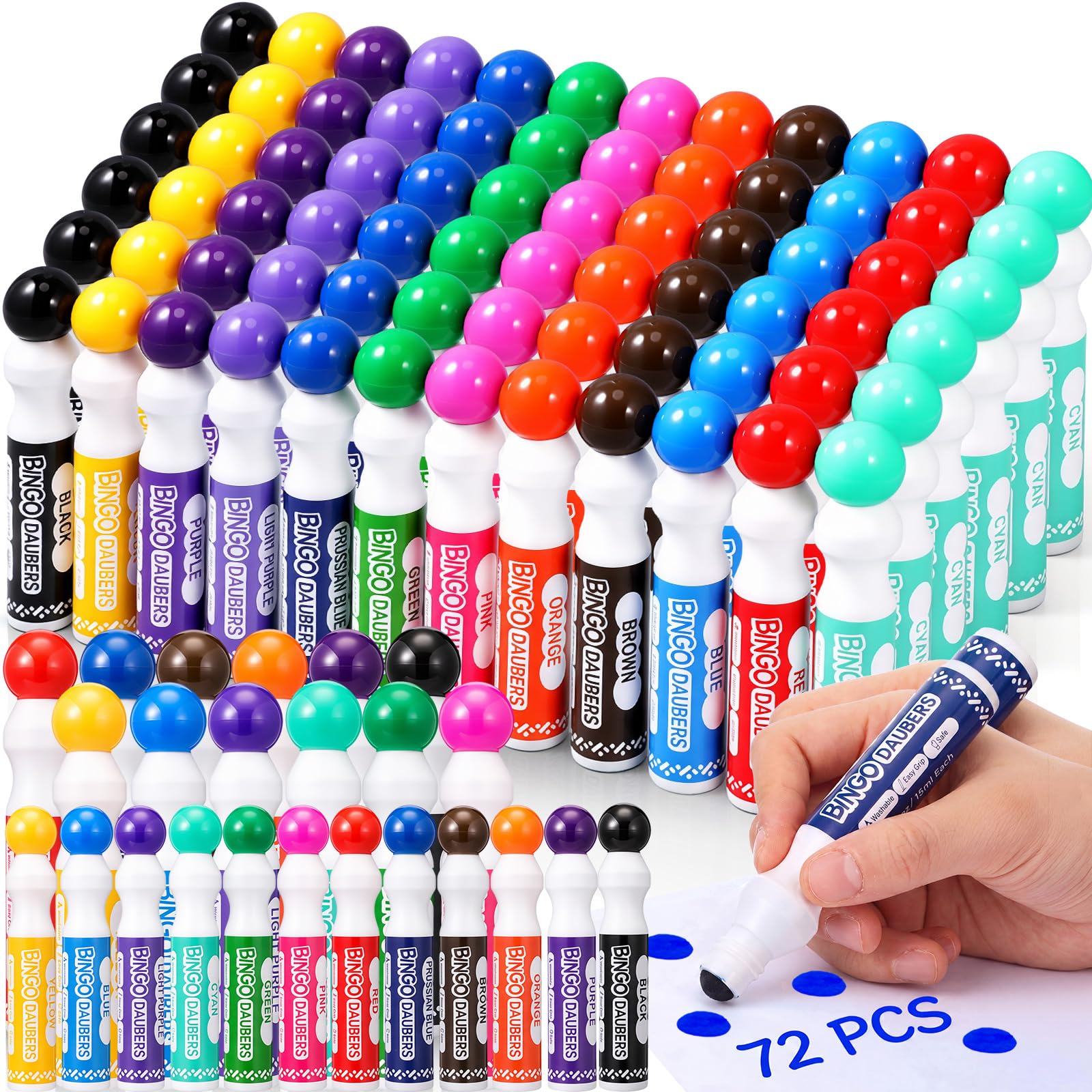 Photo 1 of Crtiin 72 Pack Mixed Colors Set of Bingo Daubers Bingo Dabbers Dot Markers Bulk Paint Dotters Craft Ideal for Art and Crafts Painting Supplies Drawing Coloring Class Pre School Adult Gift (12 Colors)
