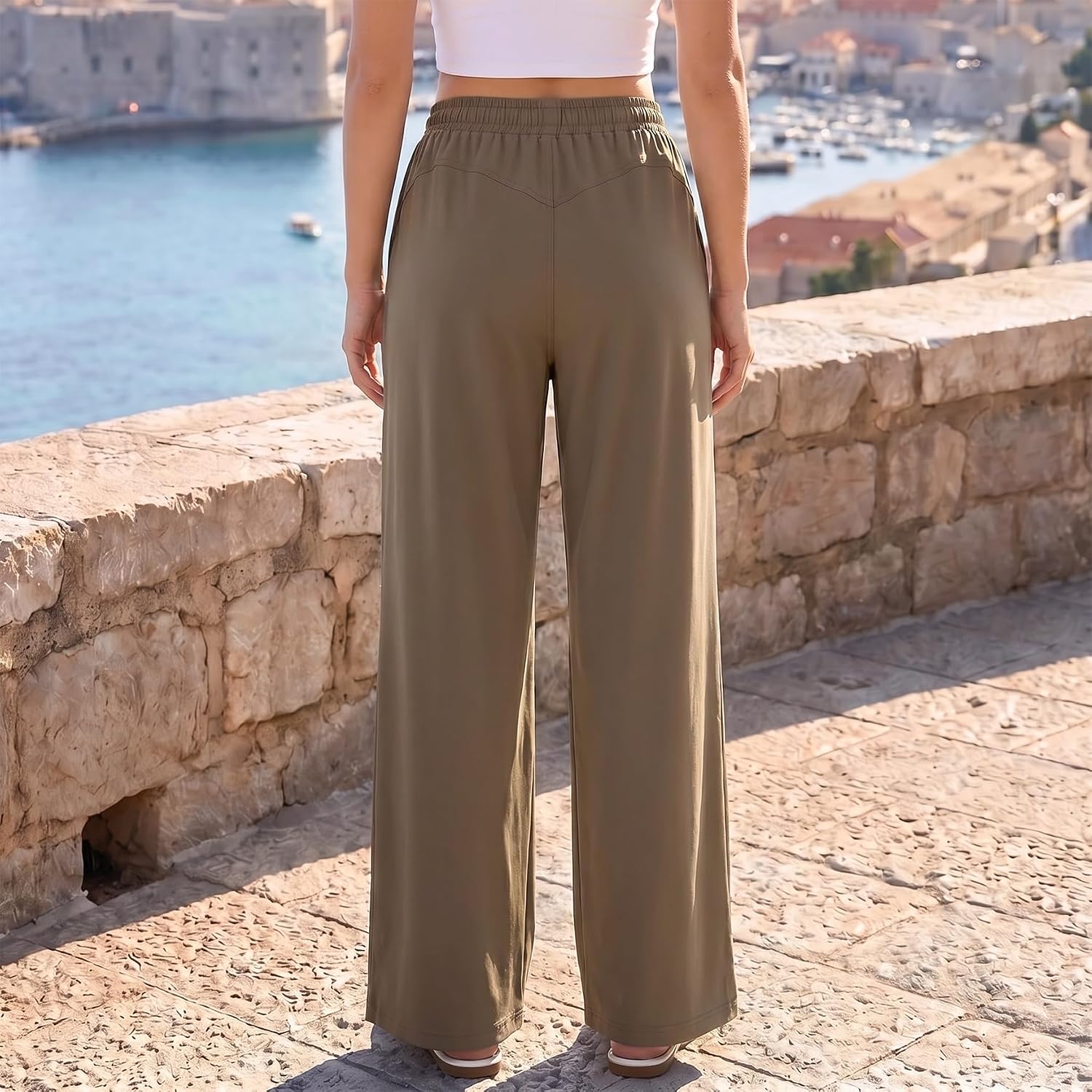 Womens Travel Pants Wide Leg Mid Rise Work Office Trousers Business Pant with Pockets