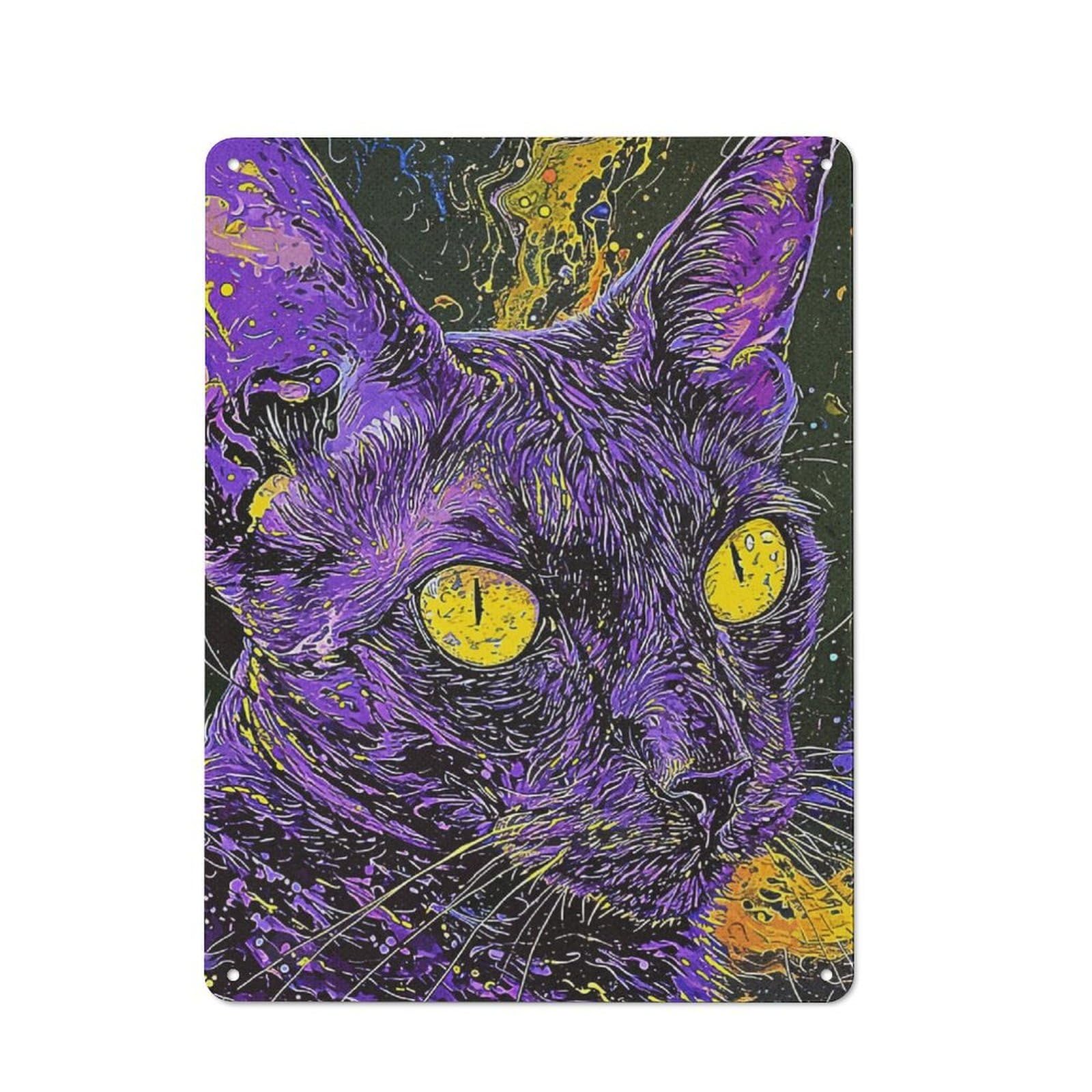Junmoney Purple Cat Barn Style Metal Wall Decor 40X30cm, Country Metal Sign For Kitchen, Cottage, Porch Or Garden Room