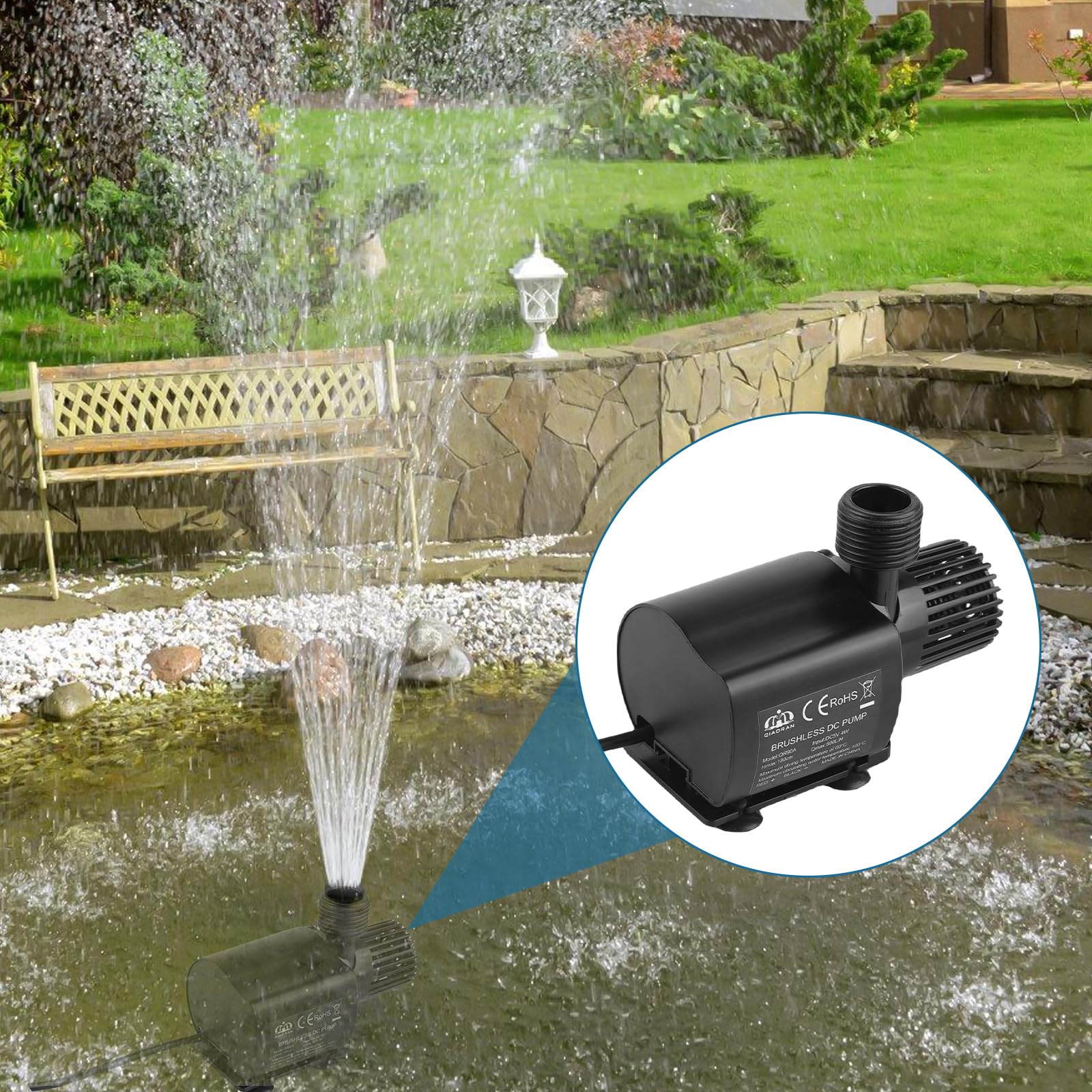 Pompa dell'acqua DC 12 V, 800 l/h 5 m, 15 W, senza brushless, mini pompa per acquario con regolazione della velocità, pompa anfibi, pompa per laghetto, acquario, sistema di circolazione dell'acqua