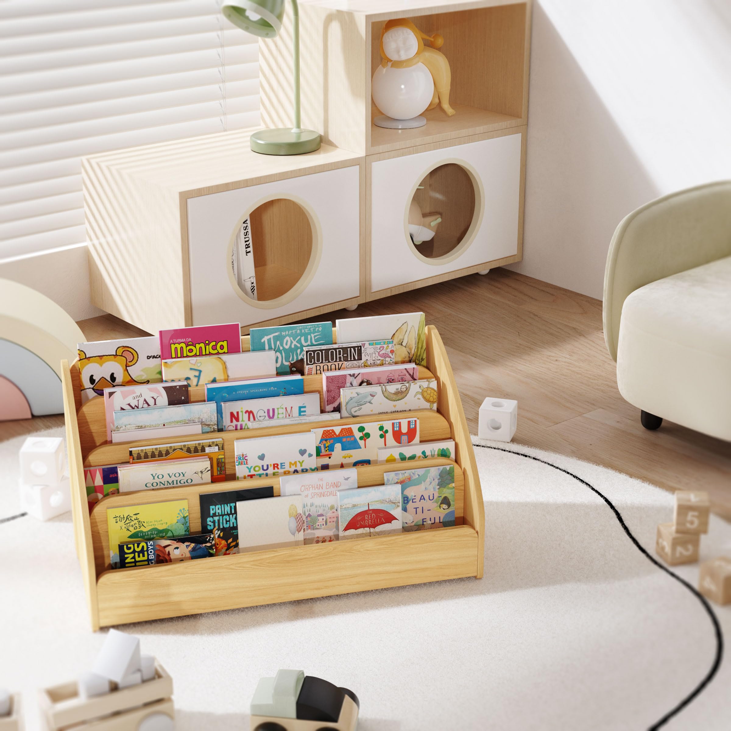 Lkeiyay Kids Bookshelf - Montessori Shelf for Toddlers, Natural