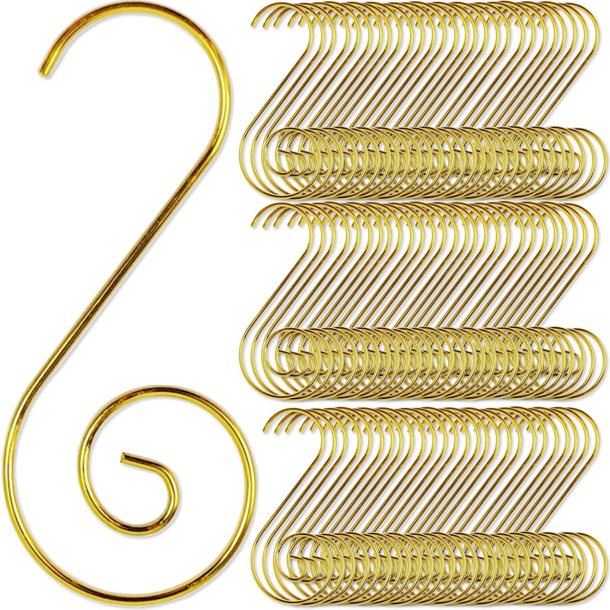 GXXMEI 200PCS Christmas Ornament Hooks - S-Hooks Metal Wire Hanging Hooks for Christmas Tree Balls & Party Decorations (Gold)