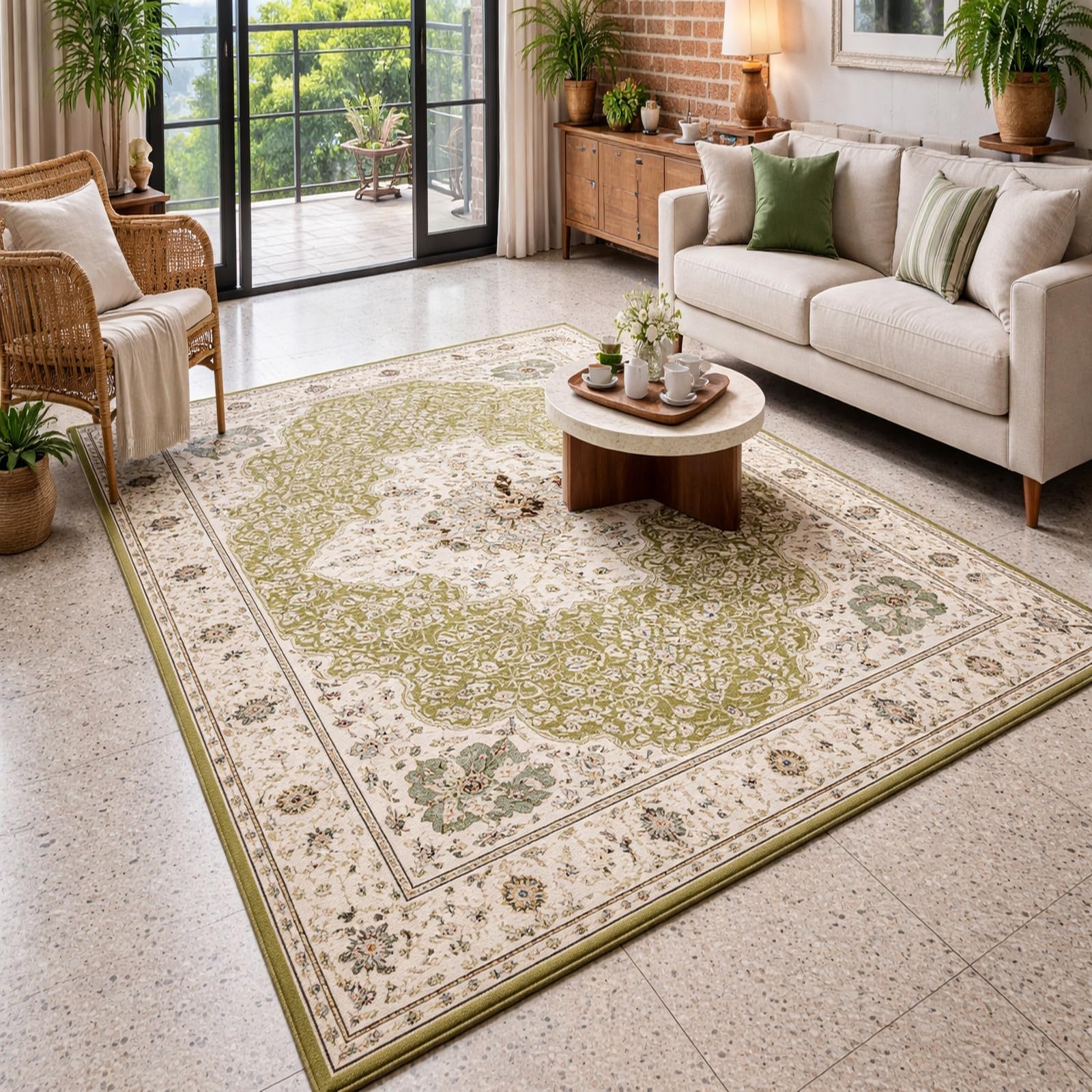 Tapis de salon et balcon vert et beige pour sublimer votre intérieur