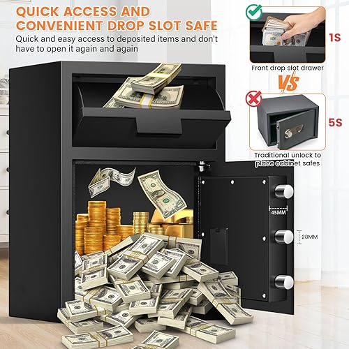 Miniatura 5 de Caja fuerte de 2.8 pulgadas cúbicas para negocios, con ranura antirrobo para dinero con cerradura de combinación digital y llaves de repuesto, caja