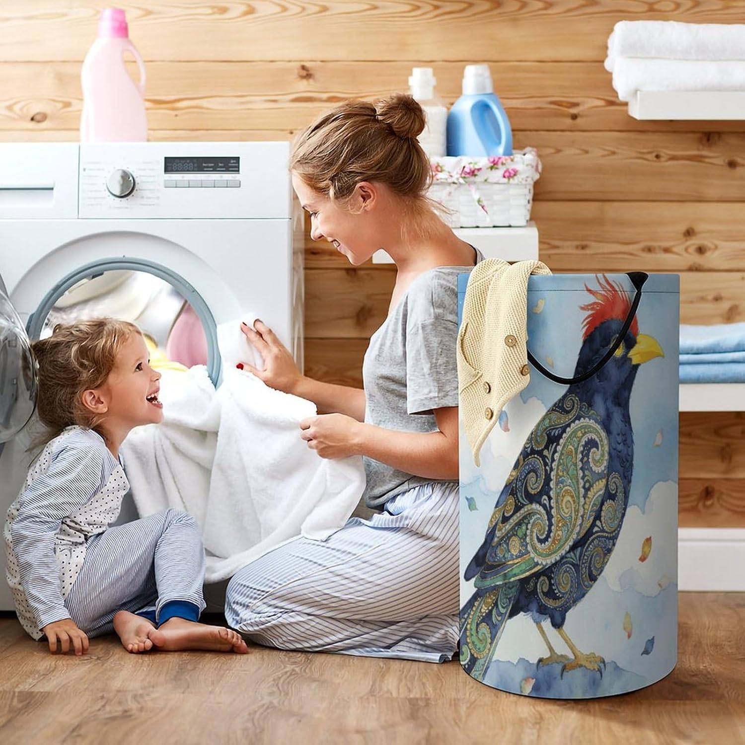 Paisley Bird Laundry Hamper Portable Lightweight Clothes Hampers Fashion Dirty Laundry Storage Basket Large Capacity Foldable Clothes Baskets for Bathroom Bedroom