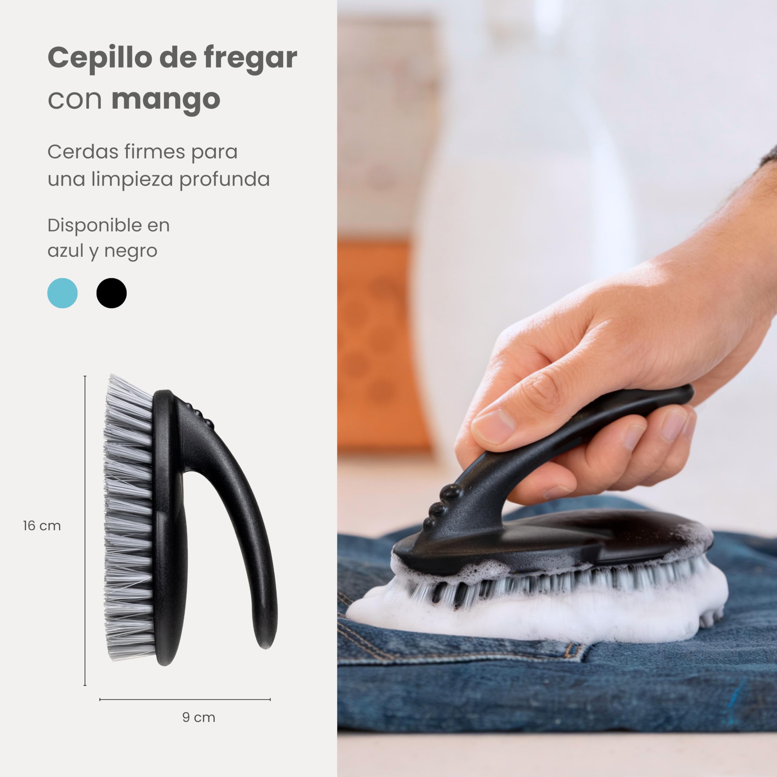 Vigar Paquete de 2 Cepillos Multifuncionales, Cerdas Duras y Resistentes, Cepillo para Fregar con Mango Ergonómico para Baño, Ducha, Bañera, Azulejos, Pared, 16x7x9cm, Negro