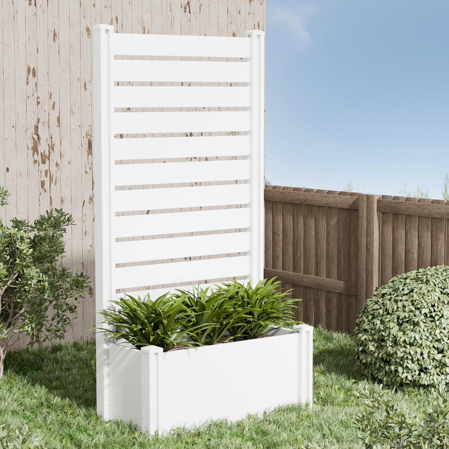 Casaphoria Raised Garden Bed with Trellis, 73"x37"x18" Planter Box with Open Bottom for Gardening Vegetables & Vines and Climbing Plants, White