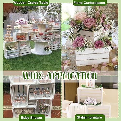 Miniatura 10 de Soaoo 3 cajas decorativas de madera para exhibición de fiestas, grandes cajas de almacenamiento de madera rústica con asas para decoración de bodas,