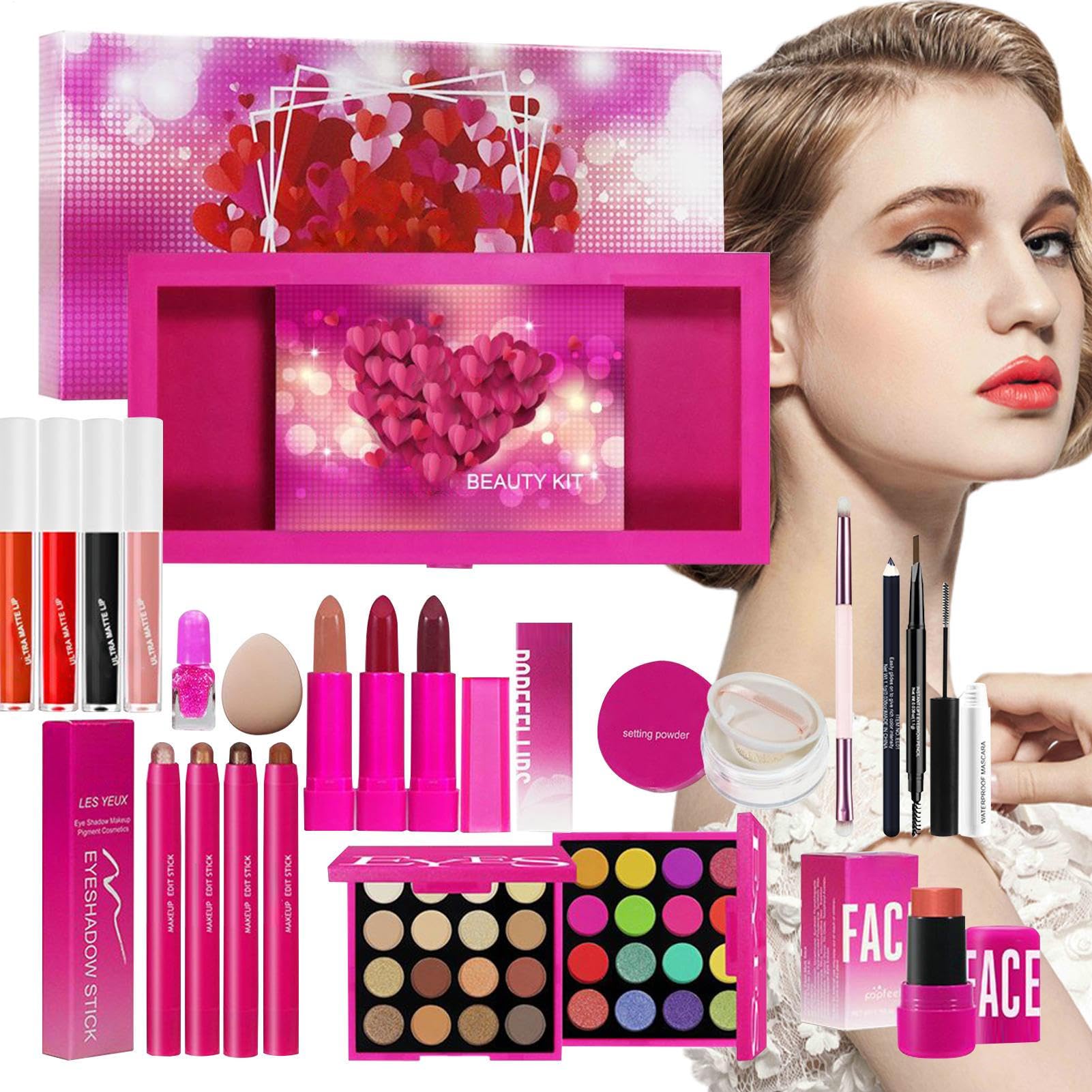 Trousse De Pour Femmes Kit De Yeux Et Lèvres Pour Débutants | Palette de Fards à Paupières avec Pinceau Inclus, Cosmétiques Longue Tenue pour , Affaires, Scène, Photographie