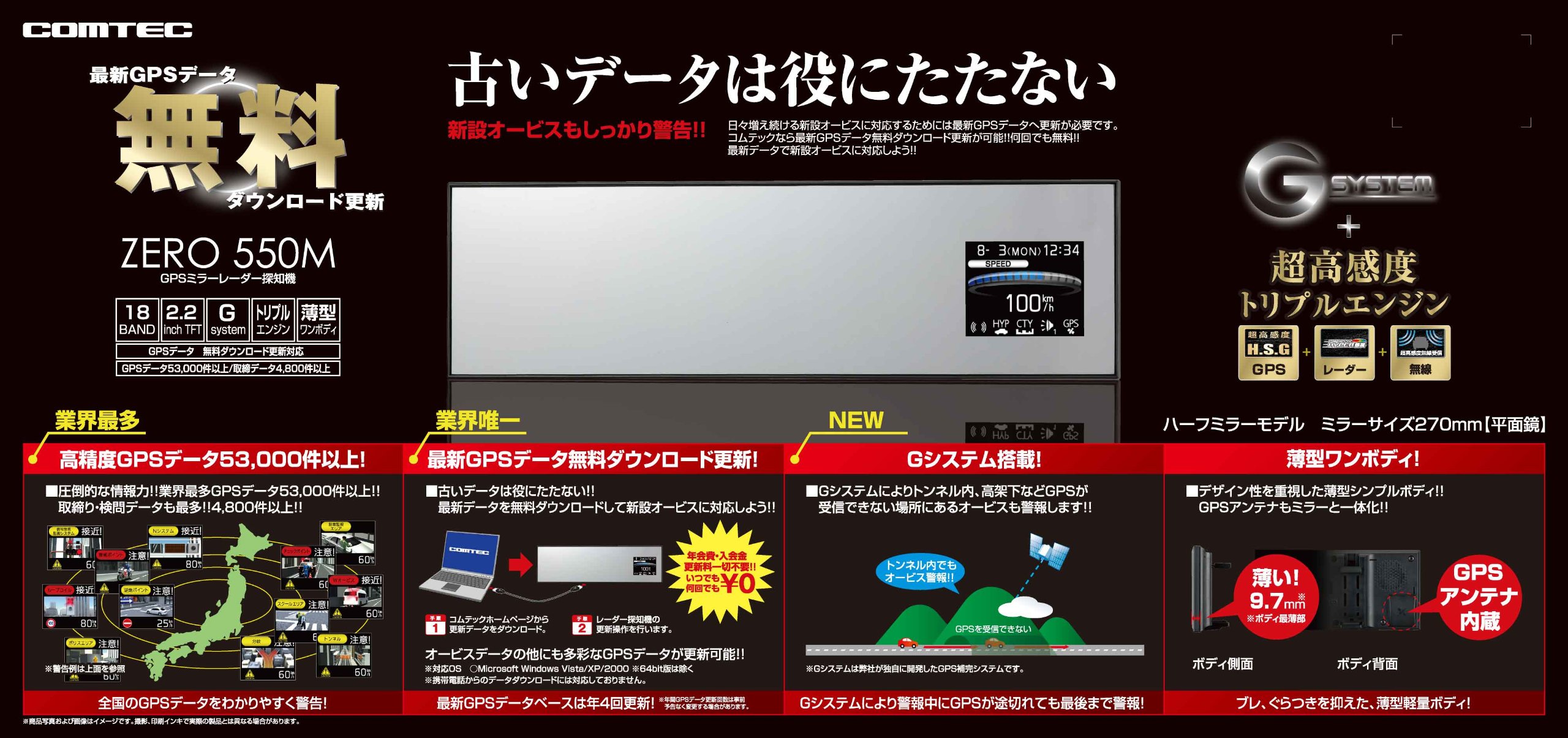 完売  価格交渉で★ACCケーブル付★コムテック★購入額￥17580円★ミラータイプGPSレーダー探知機　ZERO550M　[COMTEC]★超簡単取付★返品不可★12時間以内に回答させて頂きます！★パソコンからの投稿の為、スマホ、タブレットで閲覧時、文字配列ズレ等々、ご了承ください！ Amazon.co.jp: コムテック(COMTEC) 超高感GPSアンテナ内蔵レーダー探知