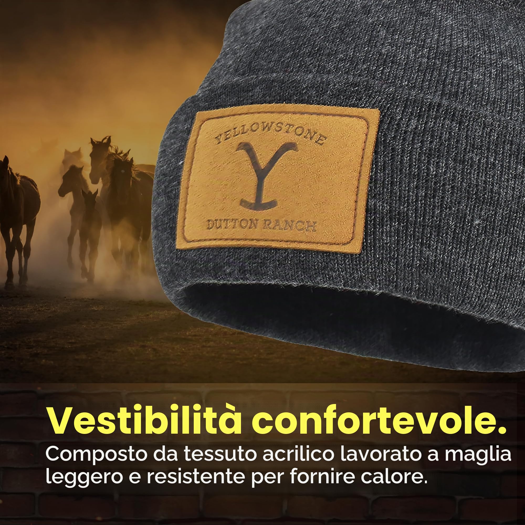 Concept One Yellowstone Dutton Ranch Beanie Hat, Berretto Invernale in Maglia con Polsino, Grigio, Taglia Unica, Grigio, Taglia Unica
