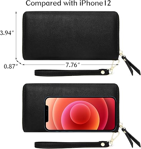 Miniatura 4 de VOCUS Cartera para mujer con bloqueo RFID y cremallera alrededor de la cartera de piel sintética grande para viaje, tarjetero de crédito con correa