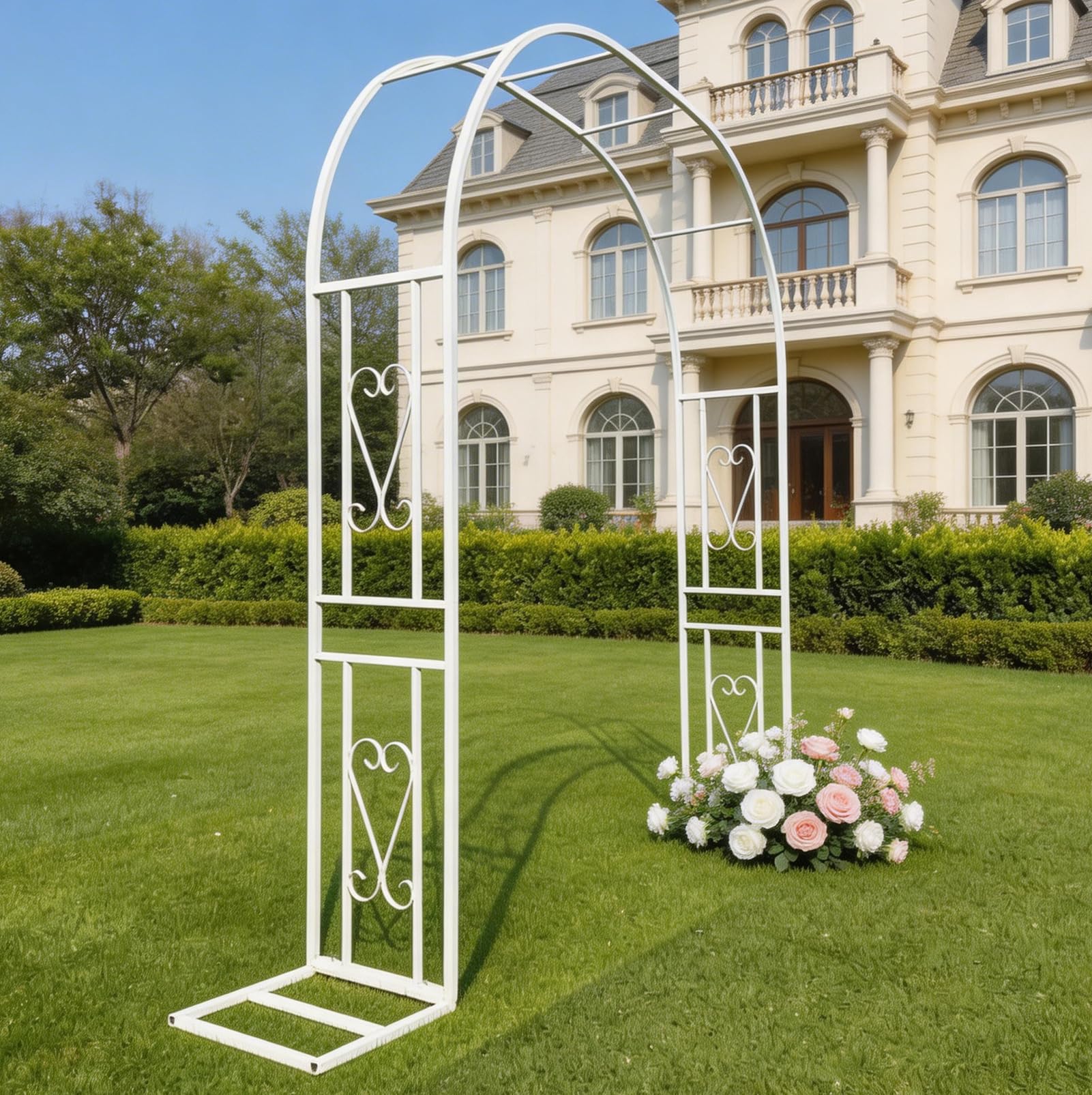 Errtsdb Heavy Duty Metal Garden Arch Strong Iron Archway for Climbing Plants Roses Outdoor Garden Pathway Patio Wedding DecorWhite/C/180x40x230cm