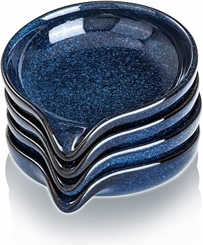 Ceramic Spoon Ladle Rest Coffee - VICRAYS Kitchen Stove Spoon Holder Spatula Cooking Accessories Farmhouse Utensil Rest Stove Spatula Decor for Countertop - Dishwasher Safe 5.2 Inches Blue Set of 4