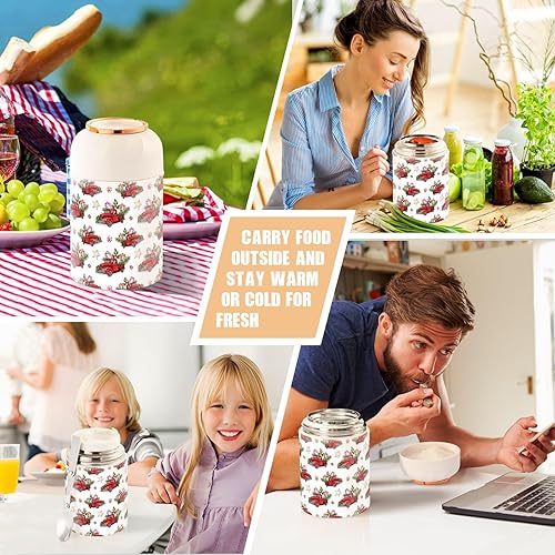 Miniatura 7 de MCHIVER Merry Christmas Truck Sweets Food Jar with Spoon Stainless Steel Vacuum Insulated Food Container 17 oz Soup Thermos for Hot Food