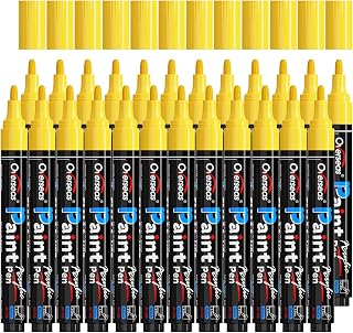 Overseas Yellow Acrylic Paint Markers Pens Set - 24 Pack Acrylic Permanent Markers, Water-Based, Quick Drying, Waterproof, Medium Tip Paint Pens for Rock, Wood, Plastic, Metal, Canvas, Glass, Fabric