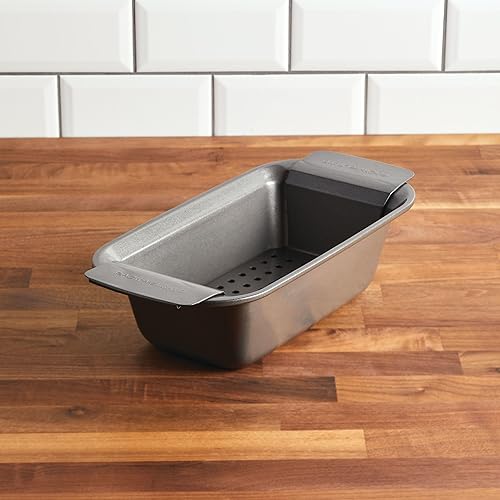 Miniatura 2 de Rachael Ray Bakeware - Molde antiadherente para pastel de carne, con inserto, 9 x 5 pulgadas, color gris