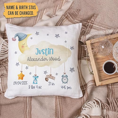 Vista 39 de Hyturtle Almohada personalizada con anuncio de nacimiento para niños (inserto incluido), regalo para bebé niño, almohada de estadísticas