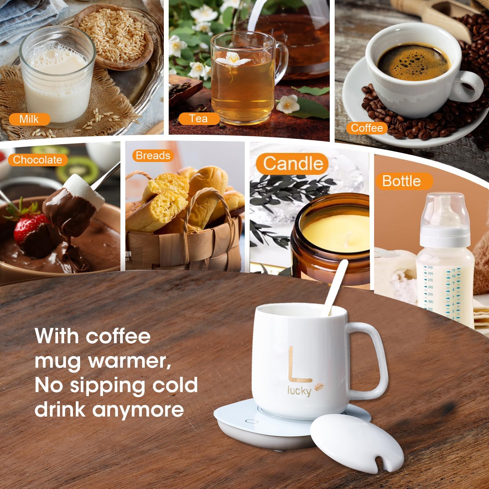 Scalda-tazze da caffè, scalda-caffè per scrivania, spegnimento automatico, adatto per riscaldare latte, cioccolato, candele, bianco