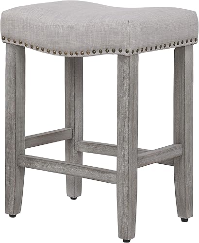 Miniatura 9 de WO Home Furniture Taburete de bar de altura de mostrador de 24 pulgadas, asiento de silla de montar sin espalda, taburete de bar con patas grises