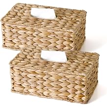 2 Pack Rectangle Wicker Tissue Box Cover Fits 120-Count 3-Ply / 160-Count 2-Ply Boxes, Natural Rattan Woven Facial Tissue Holder, Decorative Tissue Box Holder for Bathroom