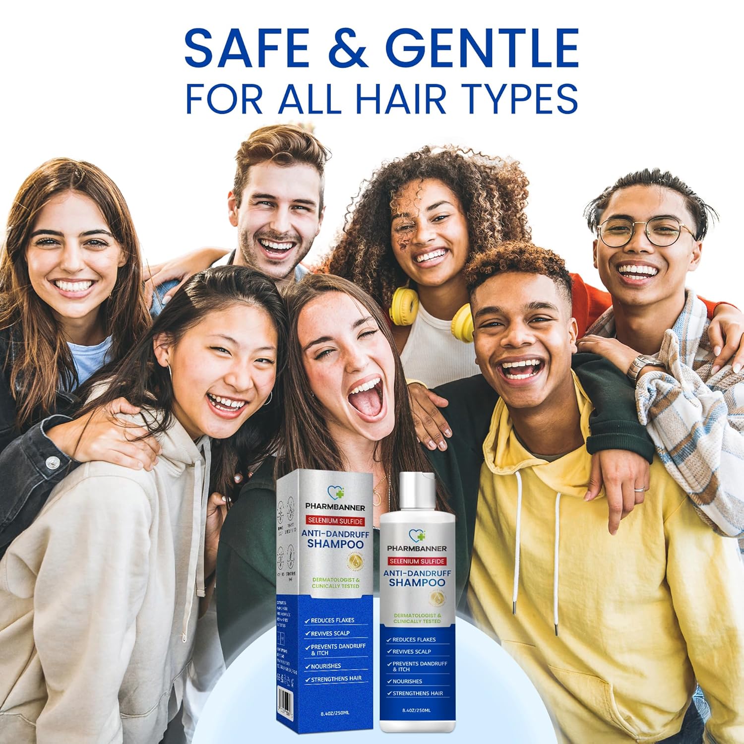 PHARMBANNER Anti-Dandruff Shampoo with Selenium Sulfide: For Flaky Scalp, Itching & Seborrheic Dermatitis Relief - Menthol & Lavender Oil - Moisturizing, Color Safe, Gentle for All Hair Types - 8.4oz | For Flaky Scalp, Itching, Menthol, Moisturizing, Color Safe