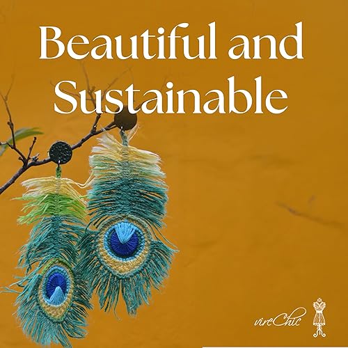 Miniatura 2 de Handmade Peacock Crochet Maxi Earrings - Natural Fibers & Upcycled Materials - Eco-friendly Sustainable Handcrafted Jewelry - Exclusive & Unique